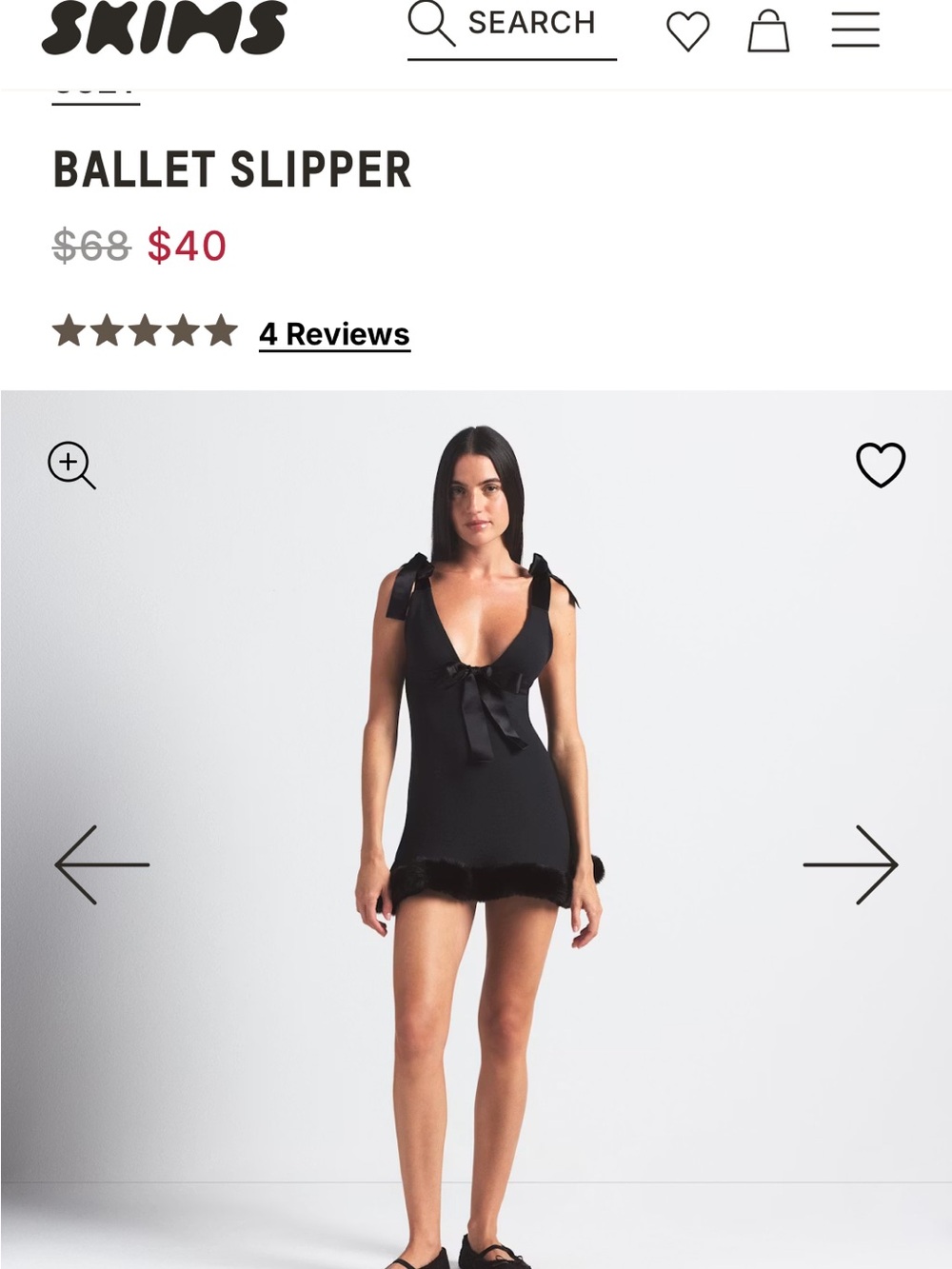 SKIMS Black Ballet Slipper Chemise with Bow-Strap Detail
